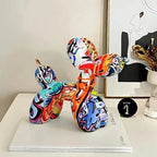 Sculpture de chien ballon en plastique laqué motifs graffiti