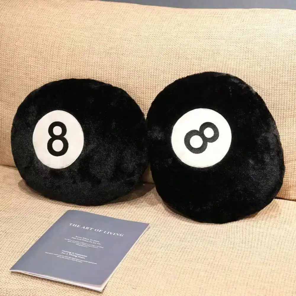 Coussin rond en peluche motif boule de billard numéro 8
