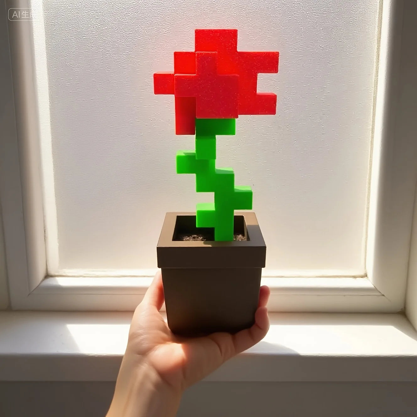 Rose imprimée en 3D aux pétales facettés