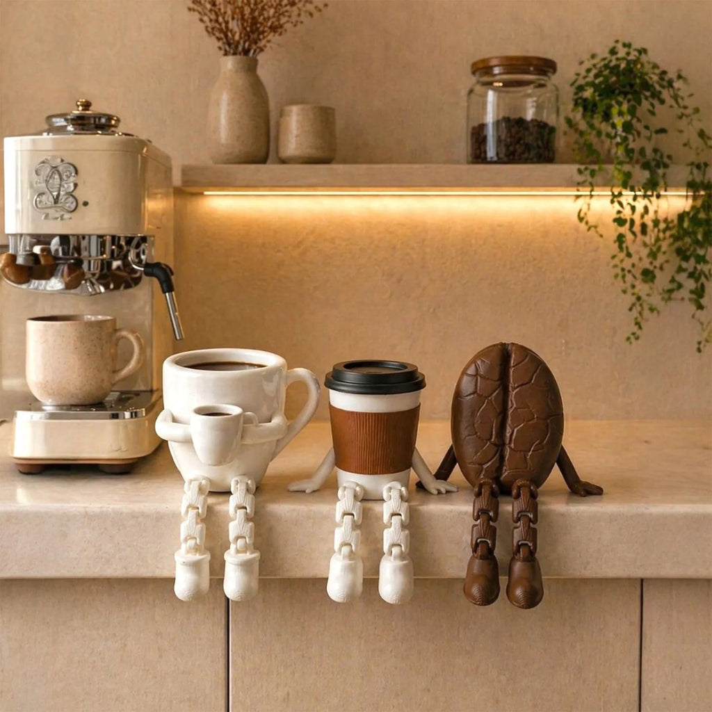 Figurines articulées en forme de tasse et de grain de café